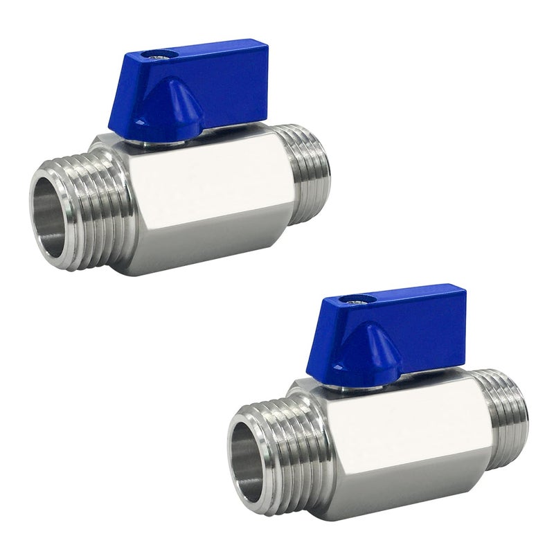 Fitvell 316 Stainless Steel Mini Ball Valve 12 NPT Male x Male Thread Shut Off Valve 2PCS - Image 2
