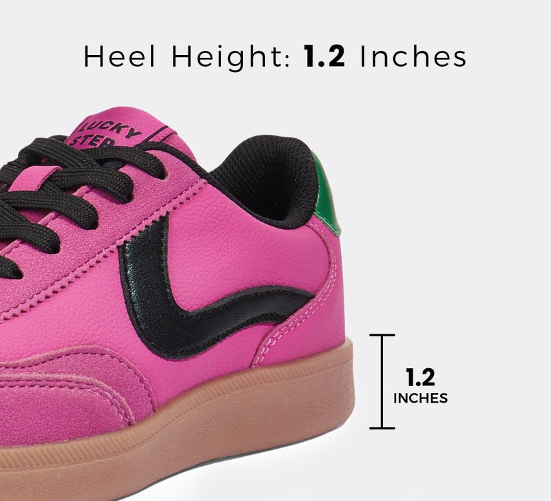 LUCKY STEP Women's Classic Fashion Casual Sneakers Skate Shoes No Slip Lace Up Walking Shoes(9 M US Pink/Black/Green) - Image 4
