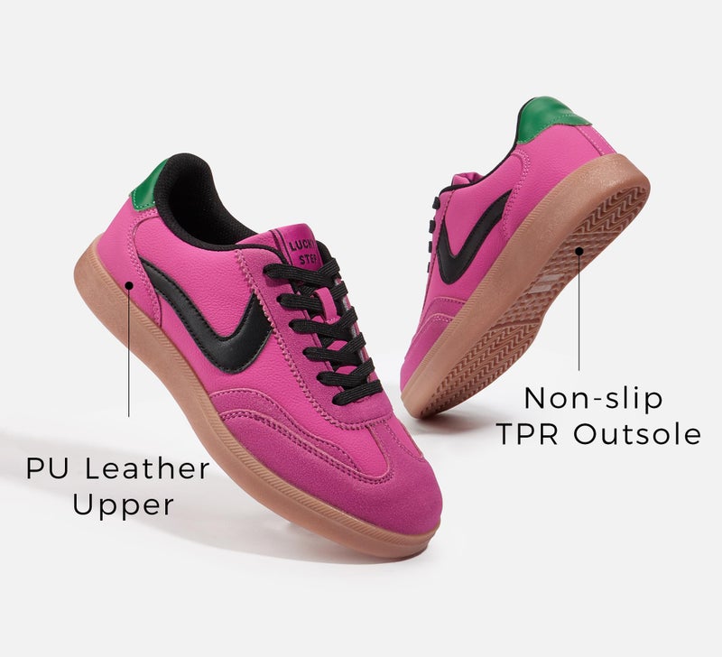 LUCKY STEP Women's Classic Fashion Casual Sneakers Skate Shoes No Slip Lace Up Walking Shoes(9 M US Pink/Black/Green) - Image 5