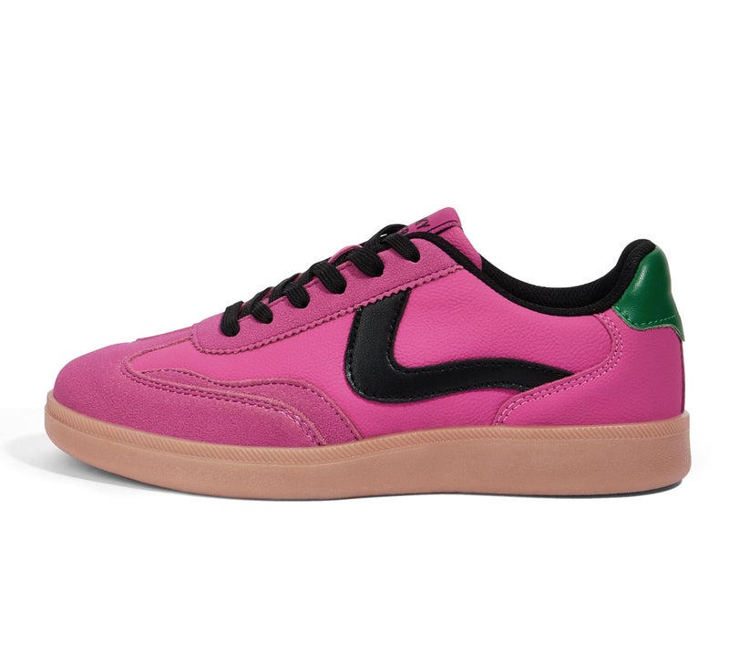 LUCKY STEP Women's Classic Fashion Casual Sneakers Skate Shoes No Slip Lace Up Walking Shoes(9 M US Pink/Black/Green) - Image 1