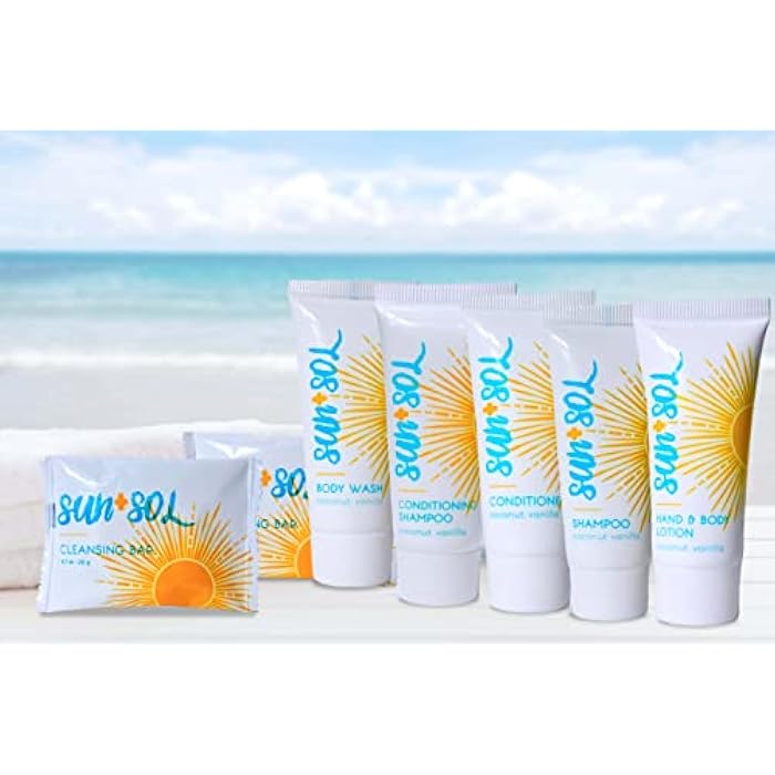 World Amenities Sun + Sol Bulk Hydrating Conditioner with Warm Coconut & Vanilla Fragrances, Travel Size Toiletries, Mini Hotel Amenities, 0.7 Oz, 50 Count - Image 3