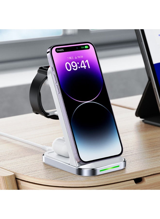 ACEFAST Fast Wireless Charger Desktop Holder E15, Front Panel With Dual Wireless Charging Coil, Horizontal and Vertical Charging, Ergonomic Inclined Design - White - Image 2