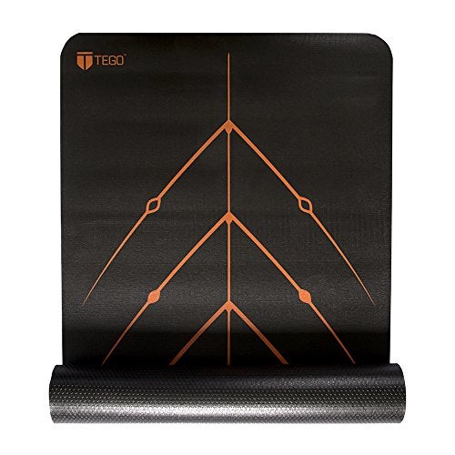 TEGO Stance Yoga Mat with GuideAlign for Posture Alignment (Black Orange Without Bag) | Reversible Design with Dual Texture Grip | 5mm Thick | Antimicrobial, Non-Slip, Sweat-Resistant | 6ft x 2ft | Yoga & Fitness Mat | Shoe-friendly Workout Mat - Image 1