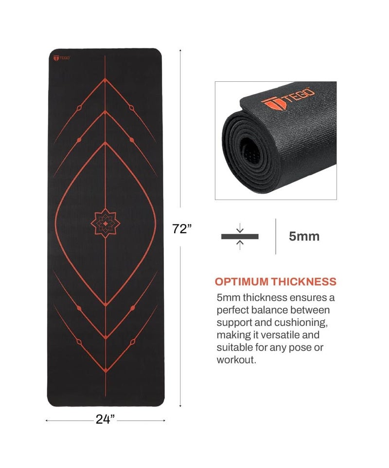 TEGO Stance Yoga Mat with GuideAlign for Posture Alignment (Black Orange Without Bag) | Reversible Design with Dual Texture Grip | 5mm Thick | Antimicrobial, Non-Slip, Sweat-Resistant | 6ft x 2ft | Yoga & Fitness Mat | Shoe-friendly Workout Mat - Image 3