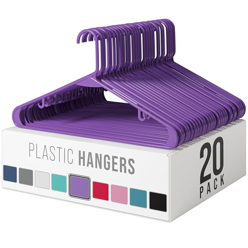 NEATERIZE Plastic Hangers 20 Pack Purple - Clothes Hangers - Makes The Perfect Coat Hanger and General Space Saving Clothes Hangers for Closet - Percheros Ganchos para Colgar Ropa Hangars - Image 1