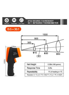 HoldPeak HoldPeak HP-1500 Non-Contact Pyrometer 30:1 Industrial Laser Thermometer Gun, -58℉ to 2732℉ (-50℃ ~ 1500℃) High Temp Infrared Thermometer (NOT for Human)  - Image 2