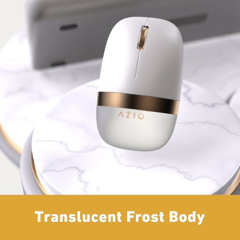 Azio IZO Wireless Optical Mouse - Bluetooth 3.0 & 5.0/2.4G RF-USB, Ambidextrous Design, PixArt PAW3212 Sensor, 1000/1600/2400 DPI, Rechargeable, White & Gold - PC & Mac, White Blossom (IM103) - Image 3