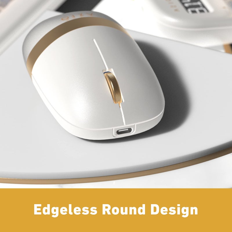 Azio IZO Wireless Optical Mouse - Bluetooth 3.0 & 5.0/2.4G RF-USB, Ambidextrous Design, PixArt PAW3212 Sensor, 1000/1600/2400 DPI, Rechargeable, White & Gold - PC & Mac, White Blossom (IM103) - Image 2