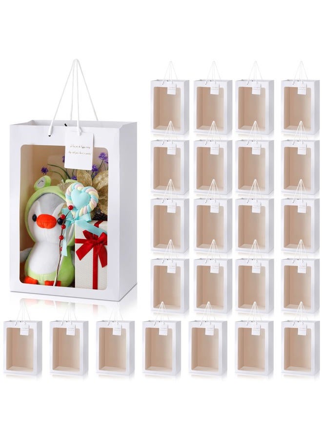 Yahenda 24 Pcs Graduation Clear Gift Bag with Window 13. 8 x 9. 8 x 5. 9" Large Transparent Paper Bouquet Totes Bags with Handle for Wedding Birthday(White) - Image 1