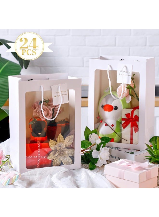 Yahenda 24 Pcs Graduation Clear Gift Bag with Window 13. 8 x 9. 8 x 5. 9" Large Transparent Paper Bouquet Totes Bags with Handle for Wedding Birthday(White) - Image 2