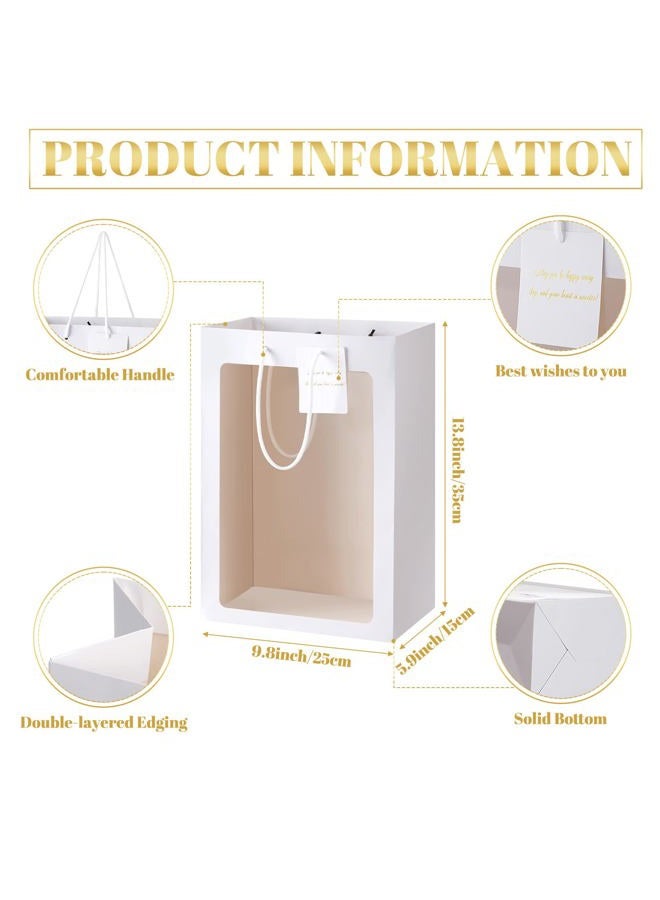 Yahenda 24 Pcs Graduation Clear Gift Bag with Window 13. 8 x 9. 8 x 5. 9" Large Transparent Paper Bouquet Totes Bags with Handle for Wedding Birthday(White) - Image 3
