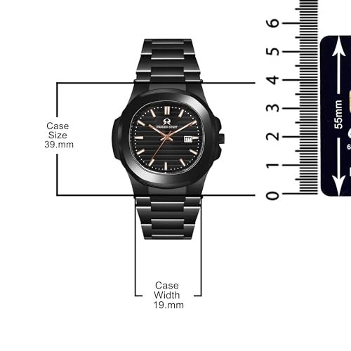 SWADESI STUFF Men’s Rose Gold Stainless Steel Watch | Black Dial Quartz Analog Wristwatch with Date Display – 39mm Stylish Timepiece (Black) - Image 4