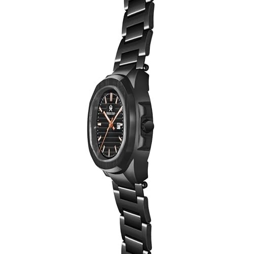 SWADESI STUFF Men’s Rose Gold Stainless Steel Watch | Black Dial Quartz Analog Wristwatch with Date Display – 39mm Stylish Timepiece (Black) - Image 3