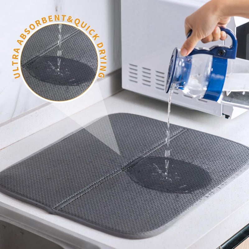 Fresh Mint 2 Pack Dish Drying Mat for Kitchen Counter, Absorbent, Microfiber Dishes Drainer Mats, Multiple Usage Dish Drying Pad 14 x17 inches - Image 4