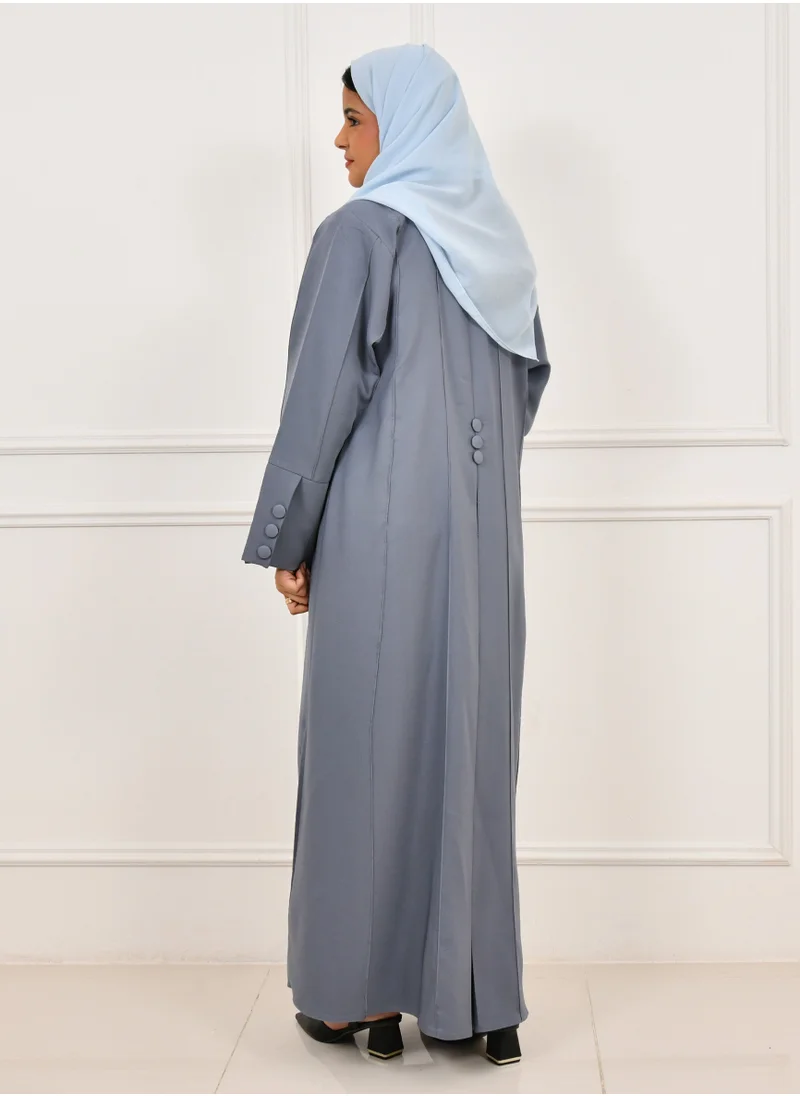 HAWRAA ABAYA Girls' blazer-style abaya in gray, decorated with buttons