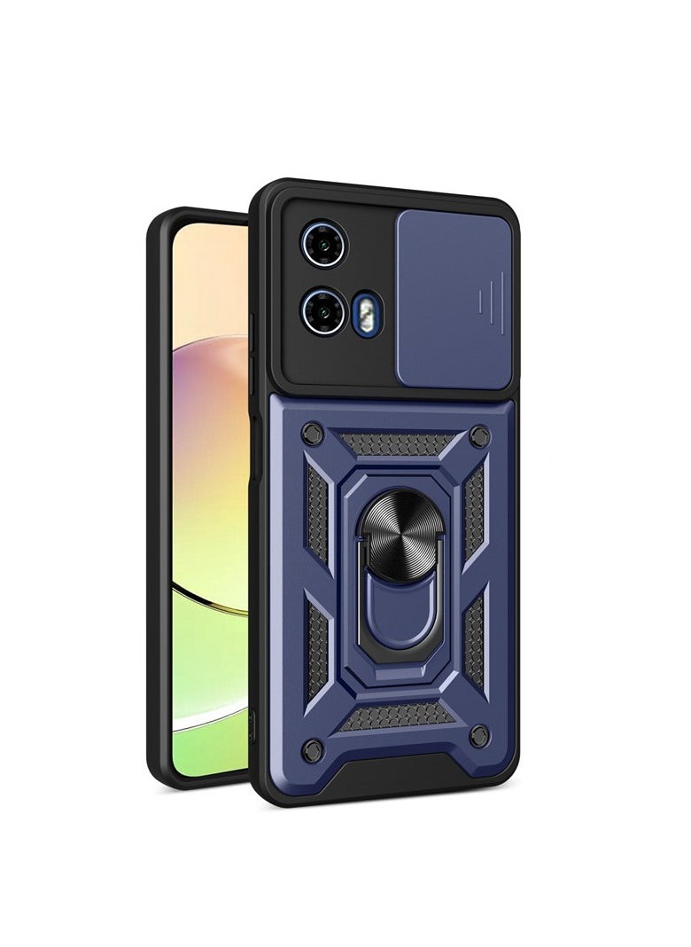 Generic - Motorola Moto G04s 4G Case Cover, Slide Camera Lens Cover, 360°Rotating Kickstand Ring, Support Magnetic Car Mount Shockproof Mobile Phone Case Blue - Image 1