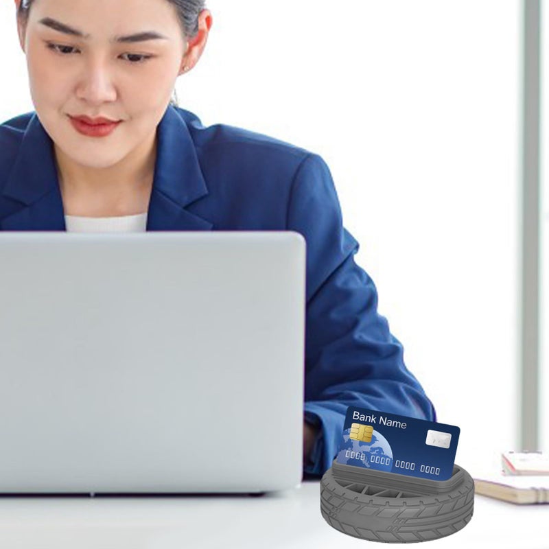 Gray Tire Shaped Stackable Desktop Business Card Holder With Pen Holder And Notepad For Students Home School Office - Image 4