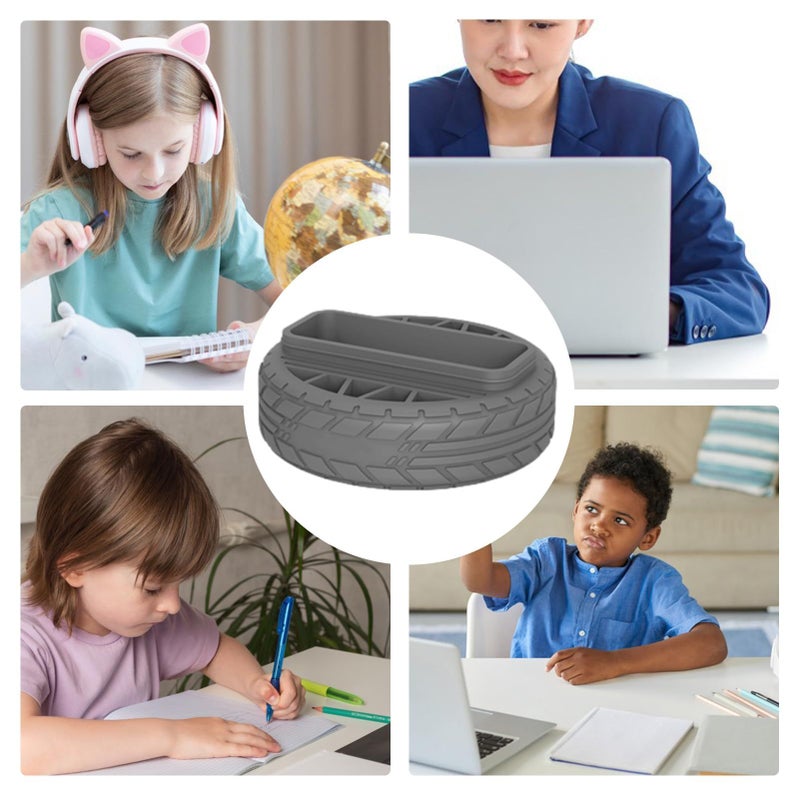 Gray Tire Shaped Stackable Desktop Business Card Holder With Pen Holder And Notepad For Students Home School Office - Image 5