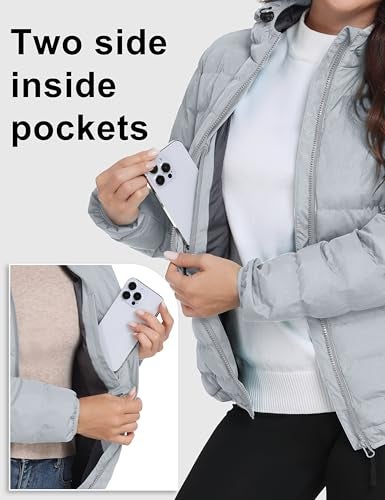 Little Donkey Andy Women's Lightweight Puffer Jacket Hooded Windproof Winter Coat, Light Grey Heather S - Image 5