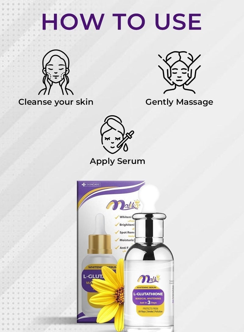Malika L Glutathione Glowing Korean Serum 30ml | Whitening Serum | Dark Spot Serum | Korean Skin Care | - Image 2
