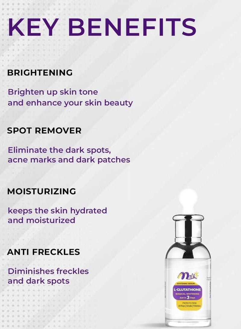 Malika L Glutathione Glowing Korean Serum 30ml | Whitening Serum | Dark Spot Serum | Korean Skin Care | - Image 1