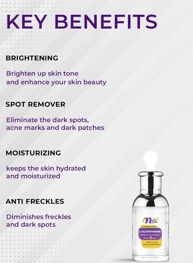 Malika L Glutathione Glowing Korean Serum 30ml | Whitening Serum | Dark Spot Serum | Korean Skin Care | - Image 2