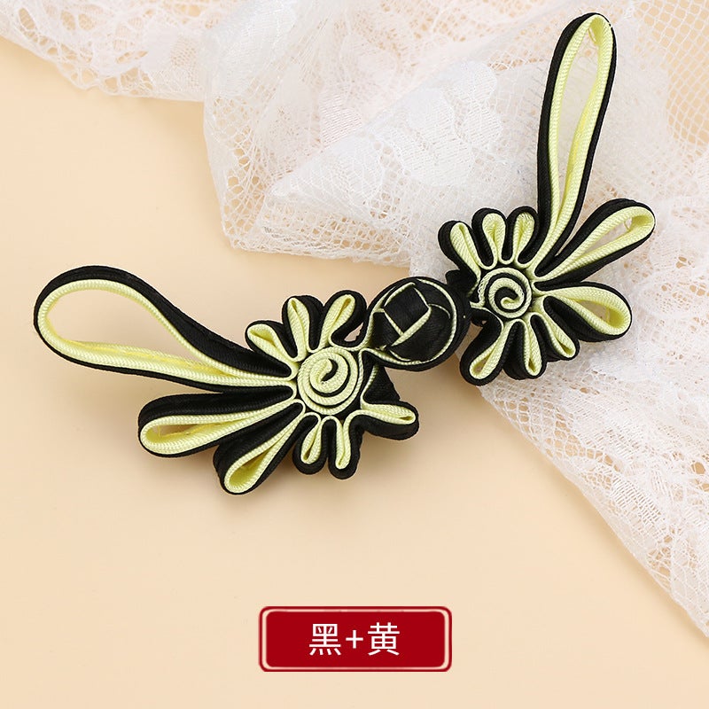 Button Button Long Tail Chrysanthemum Chinese Handmade Cheongsam Top Buckle Traditional Ethnic Style Tang Suit Vintage Button Black + yellow * buckle about 10cm