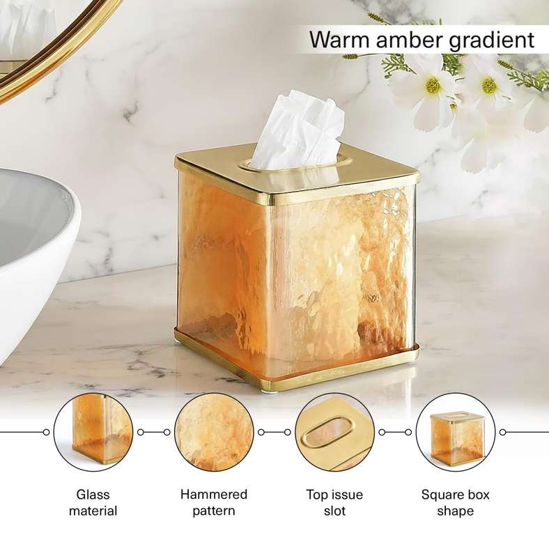 Pan Home Enigma Glass Tissue Box Cover - Gold - Image 2