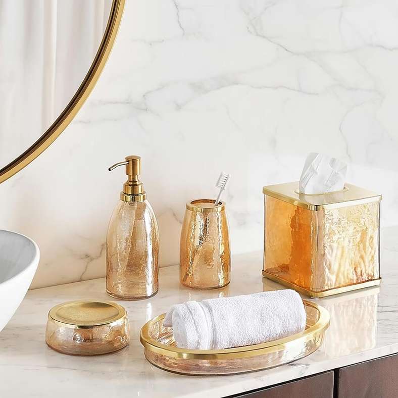 Pan Home Enigma Glass Tissue Box Cover - Gold - Image 1