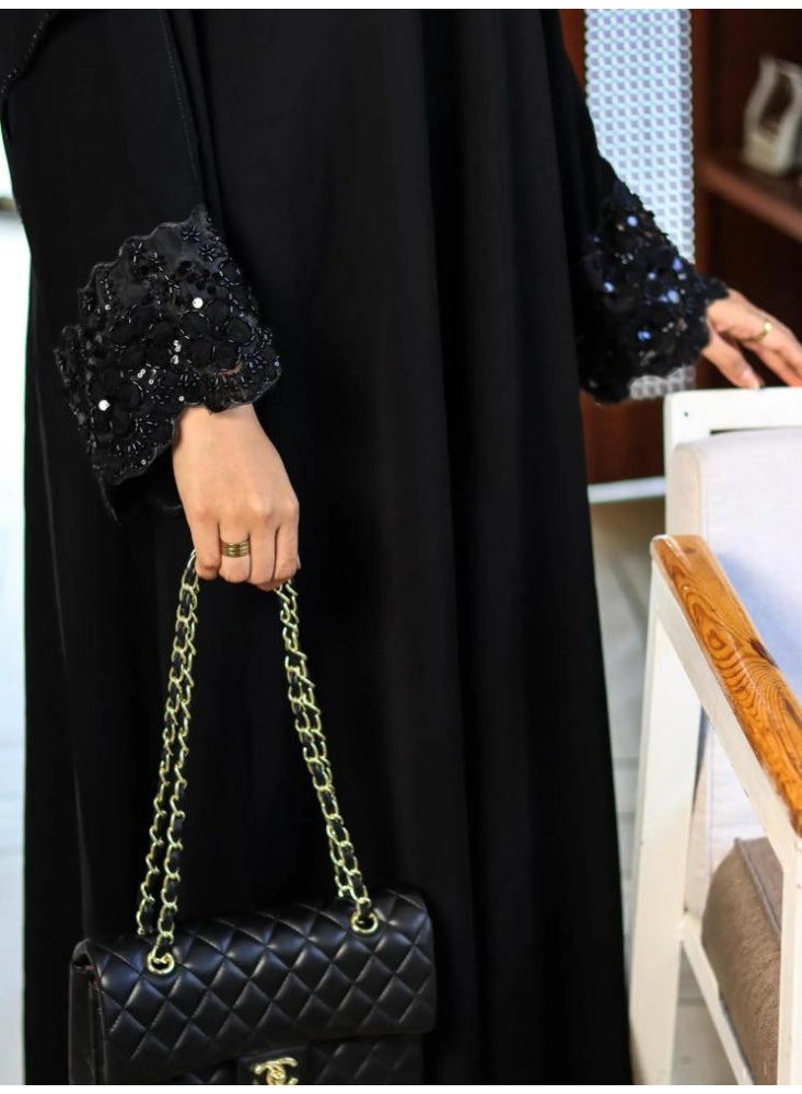 Abaya Lafta with Half-Cloche Cut, Lamar Fabric, Hidden Snaps, and Free Tarha & Niqab - Image 3