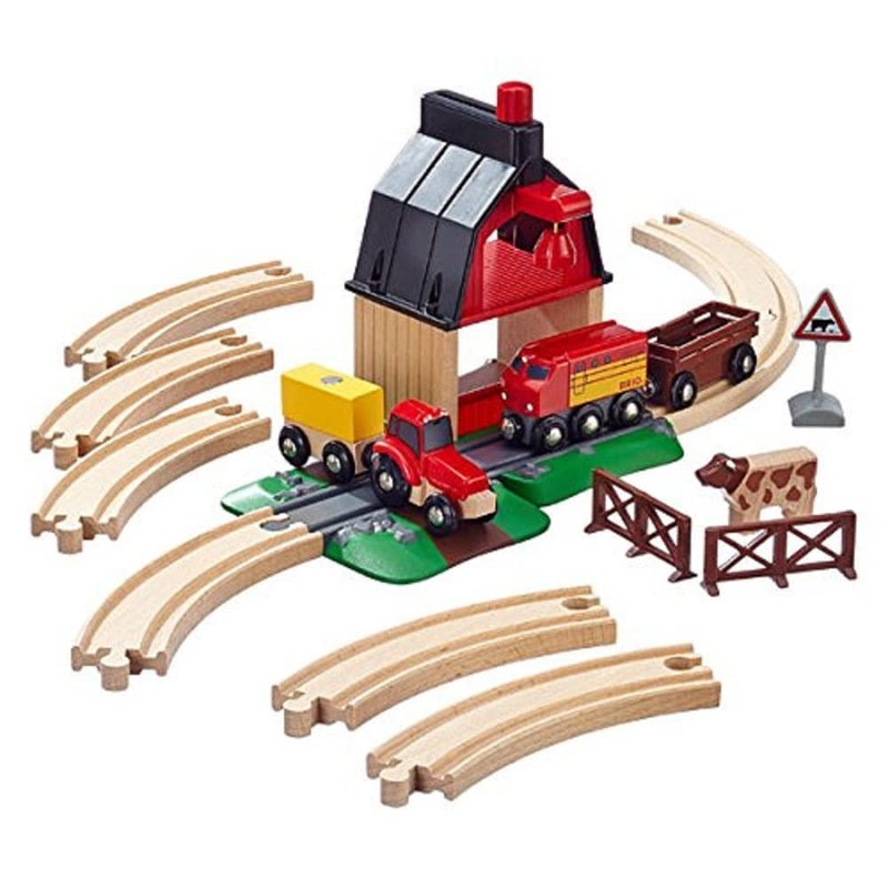 BRIO World Farm Railway Set - 20-Piece FSC-Certified Wood Train Set & Accessories - Works with All BRIO Wooden Railway Sets - Includes Barn, Tractor, Hay Crane, Tracks & More - Fun for Kids Ages 3+ - Image 2