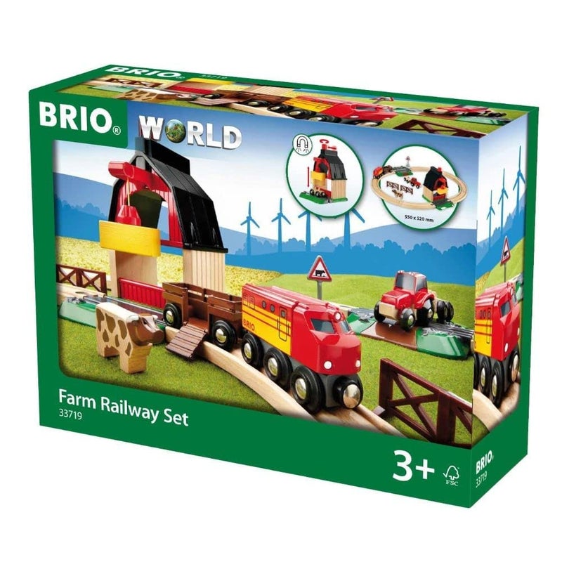 BRIO World Farm Railway Set - 20-Piece FSC-Certified Wood Train Set & Accessories - Works with All BRIO Wooden Railway Sets - Includes Barn, Tractor, Hay Crane, Tracks & More - Fun for Kids Ages 3+ - Image 1