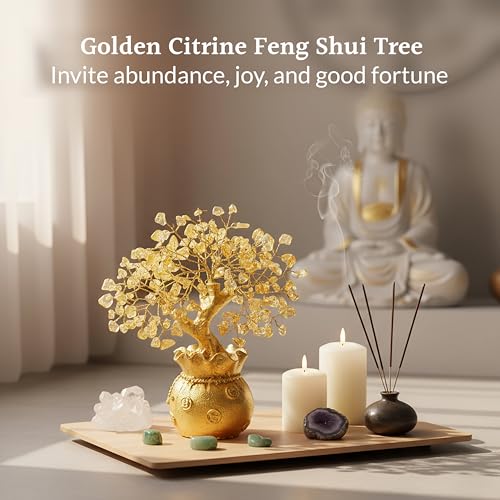 ZAICUS Lucky Feng Shui Citrine Tree, Crystal Tree of Life, Bonsai Money Tree, Gold Crystal Ornaments, Healing Gemstone Tree for Prosperity, Positive Energy, Good Luck Gift (7 x 3 inch) - Image 3
