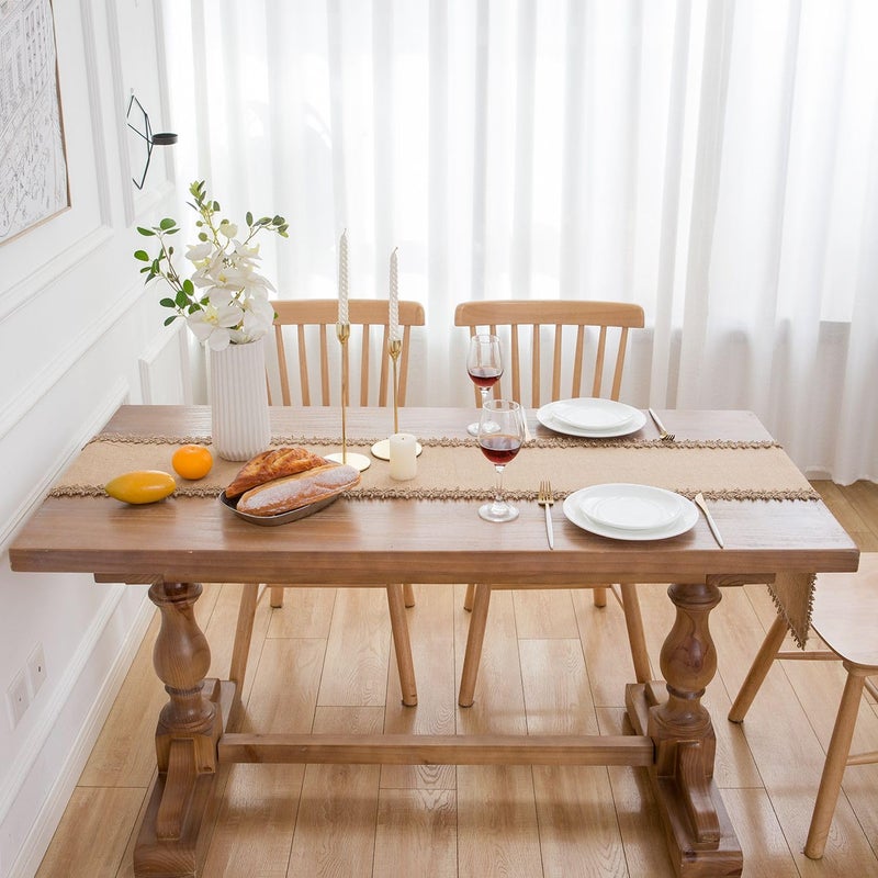 LIGICKY Natural Burlap Table Runners 48 Inches Farmhouse Rustic Jute Woven Macrame Table Runner for Dresser Wedding Home Dining Table Decor 12x48 inch, Brown - Image 4