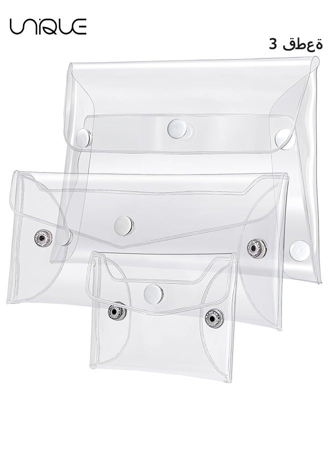 Unique 3 Pack Transparent Cosmetic Bags, Different Size Portable Waterproof PVC Makeup Cases Organizers Pouch Carrying Accessories for Lipstick Facial Cleanser Shampoo Storage- Small & Medium & Large - Image 1