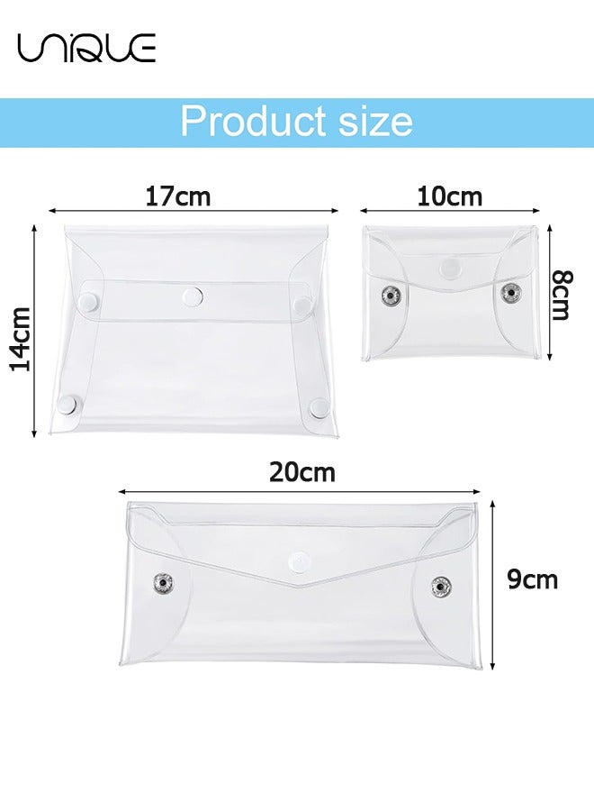 Unique 3 Pack Transparent Cosmetic Bags, Different Size Portable Waterproof PVC Makeup Cases Organizers Pouch Carrying Accessories for Lipstick Facial Cleanser Shampoo Storage- Small & Medium & Large - Image 2