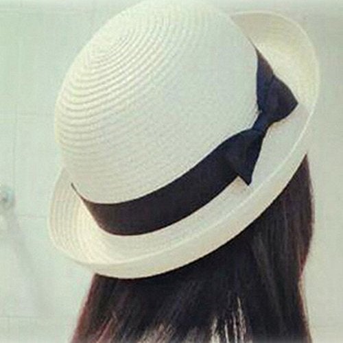 BinaryABC Summer Straw Sun Hat for Women & Kids (Fits Head Circumference 57cm) | Lightweight Bowler Beach Cap for Small Heads,Adjustable & Breathable – Beige - Image 5