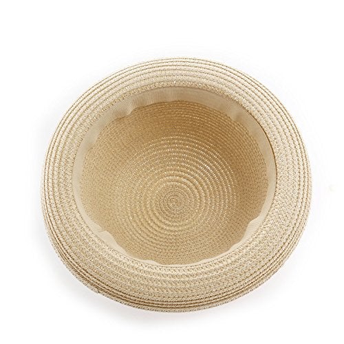 BinaryABC Summer Straw Sun Hat for Women & Kids (Fits Head Circumference 57cm) | Lightweight Bowler Beach Cap for Small Heads,Adjustable & Breathable – Beige - Image 2