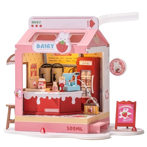 Wowood DIY Mini House Building Miniature Kit Milkbox, Miniature Lifestyle Bookshelf Decoration, Cute Craft Kits for Women or Girls 14+, Kawaii Gifts Hobbies for Crafters (Strawberry Milkbox) - Image 1