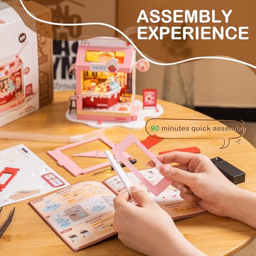 Wowood DIY Mini House Building Miniature Kit Milkbox, Miniature Lifestyle Bookshelf Decoration, Cute Craft Kits for Women or Girls 14+, Kawaii Gifts Hobbies for Crafters (Strawberry Milkbox) - Image 3