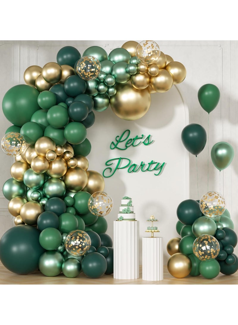 147pcs Green Balloon Garland Arch Kit, Dark Emerald Green and Gold Balloons for Wild One Jungle Birthday Graduation Safari Baby Shower Decorations  - Image 1