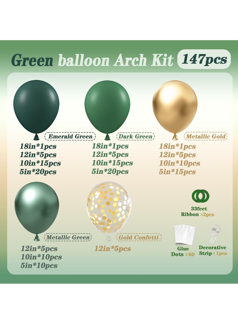 147pcs Green Balloon Garland Arch Kit, Dark Emerald Green and Gold Balloons for Wild One Jungle Birthday Graduation Safari Baby Shower Decorations  - Image 2