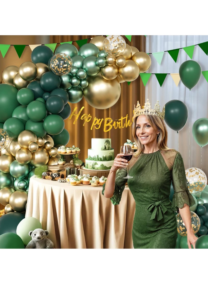147pcs Green Balloon Garland Arch Kit, Dark Emerald Green and Gold Balloons for Wild One Jungle Birthday Graduation Safari Baby Shower Decorations  - Image 4