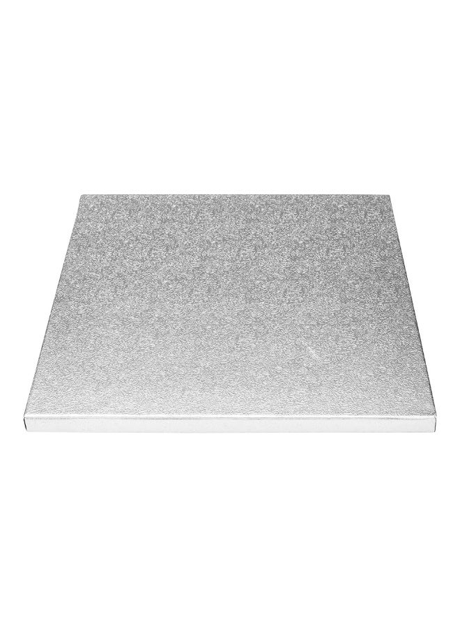 Restaurantware Pastry Tek 8 Inch Cake Board, 1 Durable Cake Drum - Square, Covered Edges, Metallic Silver Paper Cake Base, Disposable, For Birthdays, Weddings, Or Parties - Image 1