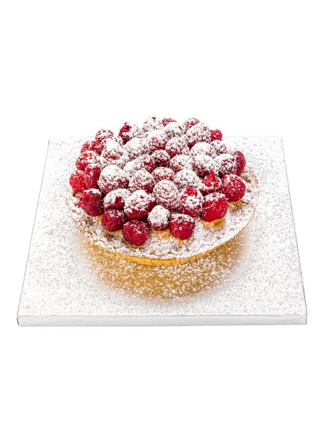 Restaurantware Pastry Tek 8 Inch Cake Board, 1 Durable Cake Drum - Square, Covered Edges, Metallic Silver Paper Cake Base, Disposable, For Birthdays, Weddings, Or Parties - Image 2