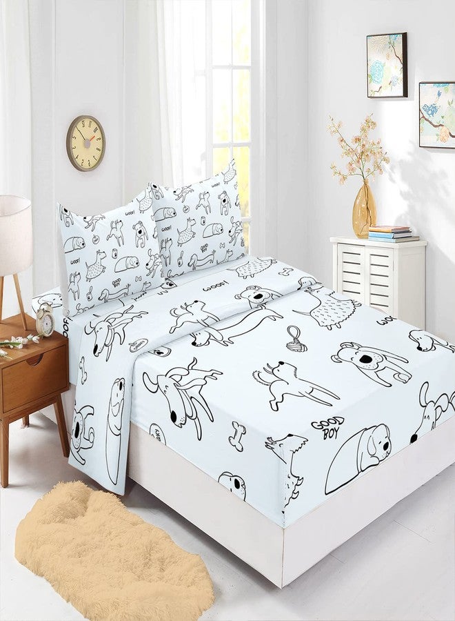 CVHouse Kawaii Dog Bed Set Sheets Twin Size, Cute Puppy Dog Fitted Sheet Sets, 1 Flat Sheet & 1 Fitted Sheet with 2 Pillow Cases - 4 Pieces - Image 2