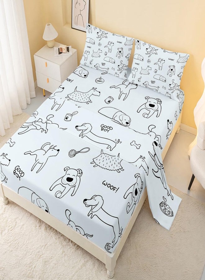 CVHouse Kawaii Dog Bed Set Sheets Twin Size, Cute Puppy Dog Fitted Sheet Sets, 1 Flat Sheet & 1 Fitted Sheet with 2 Pillow Cases - 4 Pieces - Image 1