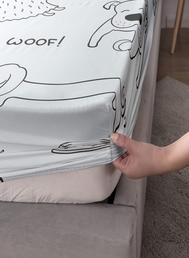CVHouse Kawaii Dog Bed Set Sheets Twin Size, Cute Puppy Dog Fitted Sheet Sets, 1 Flat Sheet & 1 Fitted Sheet with 2 Pillow Cases - 4 Pieces - Image 5