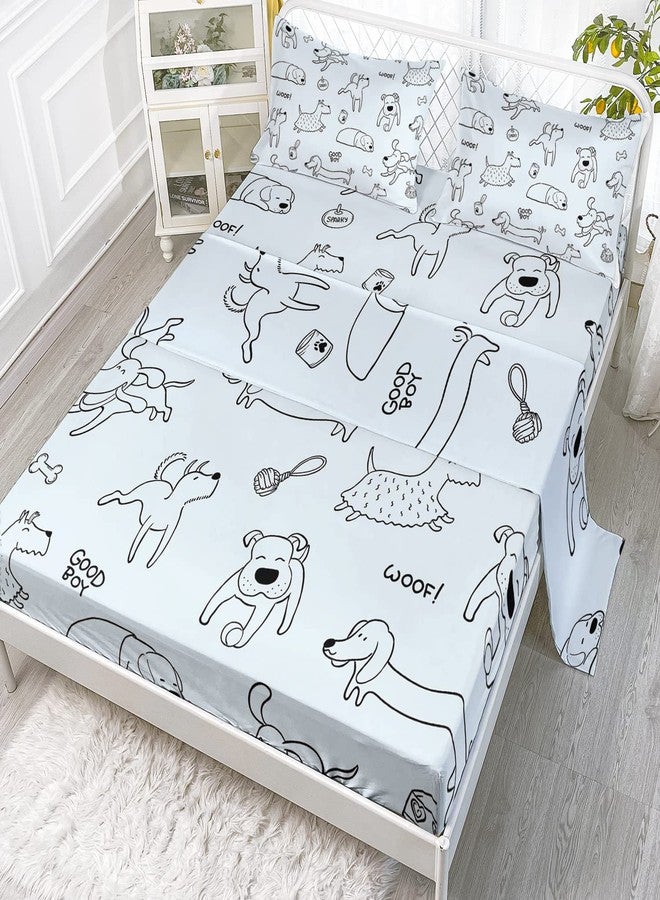 CVHouse Kawaii Dog Bed Set Sheets Twin Size, Cute Puppy Dog Fitted Sheet Sets, 1 Flat Sheet & 1 Fitted Sheet with 2 Pillow Cases - 4 Pieces - Image 3