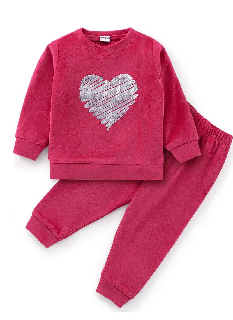 Babyhug Velour Knit Full Sleeves Winter Wear Night Suit//Co-ord Set with Heart Print - Pink(9-24M& 2-3Y) - pzsku/ZA0E0748457EEBC7AD918Z/45/_/1733814859/5b422667-4a3c-466d-88b7-134d2d04ec07